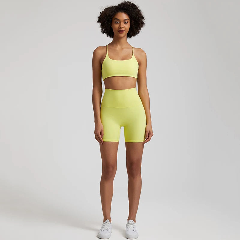 High Stretch Yoga Set Women Workout Sportswear Sexy Backless Sport Bra Suits Summer Short Sets Gym Clothing Sleeveless Tracksuit