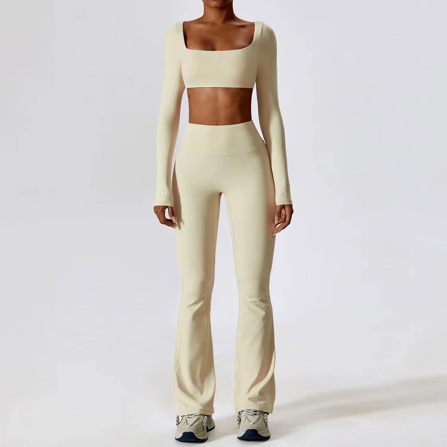 2 Pieces Women Tracksuit Yoga Set Workout Sportswear Gym Clothing Fitness Long Sleeve Crop Top High Waist Leggings Sports Suits