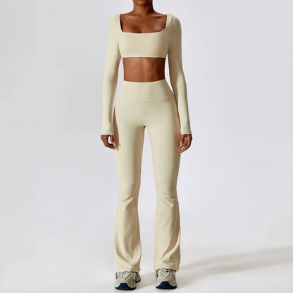2 Pieces Women Tracksuit Yoga Set Workout Sportswear Gym Clothing Fitness Long Sleeve Crop Top High Waist Leggings Sports Suits
