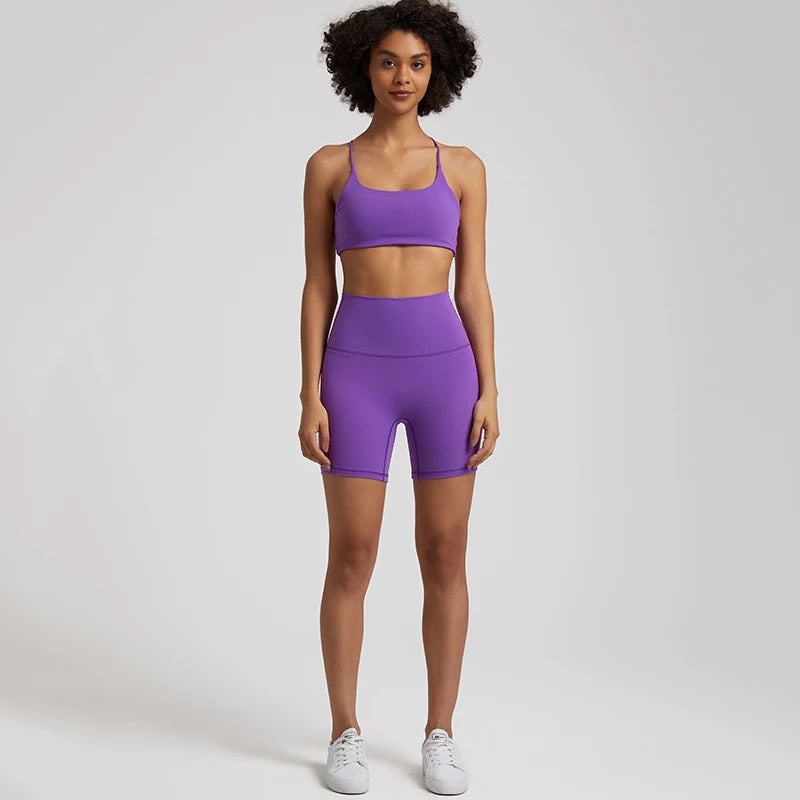 High Stretch Yoga Set Women Workout Sportswear Sexy Backless Sport Bra Suits Summer Short Sets Gym Clothing Sleeveless Tracksuit