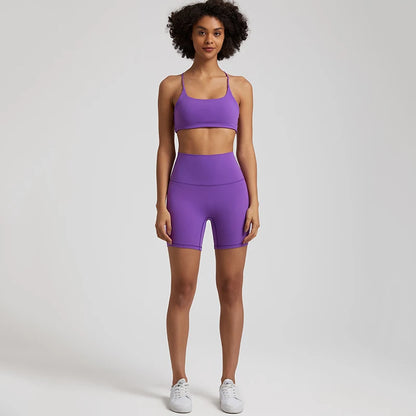 High Stretch Yoga Set Women Workout Sportswear Sexy Backless Sport Bra Suits Summer Short Sets Gym Clothing Sleeveless Tracksuit