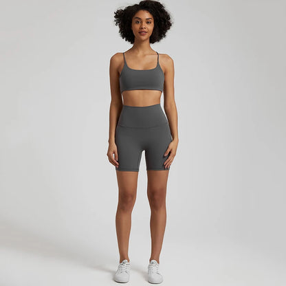 High Stretch Yoga Set Women Workout Sportswear Sexy Backless Sport Bra Suits Summer Short Sets Gym Clothing Sleeveless Tracksuit