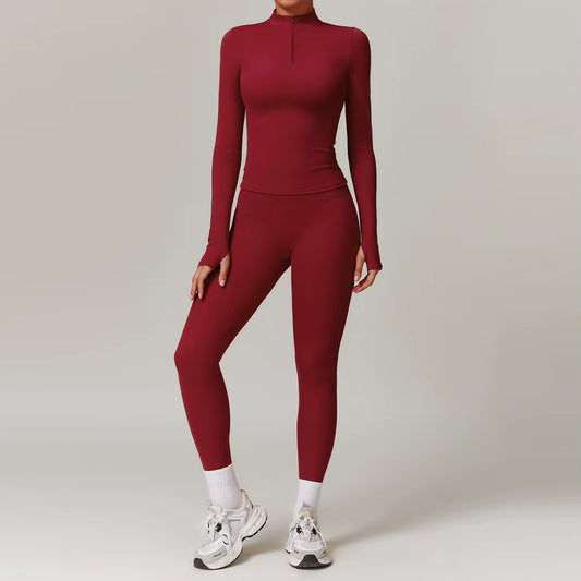 Yoga Set Women Workout Set 2PCS Sportswear Gym Clothing Fitness Zipper Long Sleeve Crop Top High Waist Leggings Sports Suits