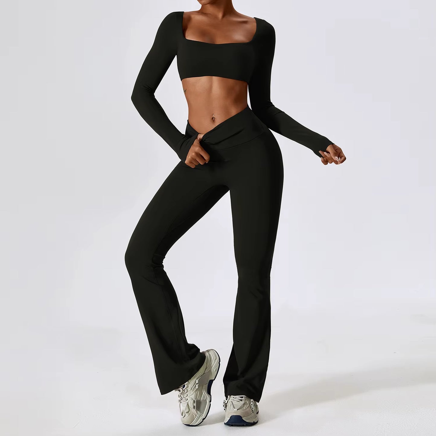 2 Pieces Women Tracksuit Yoga Set Workout Sportswear Gym Clothing Fitness Long Sleeve Crop Top High Waist Leggings Sports Suits