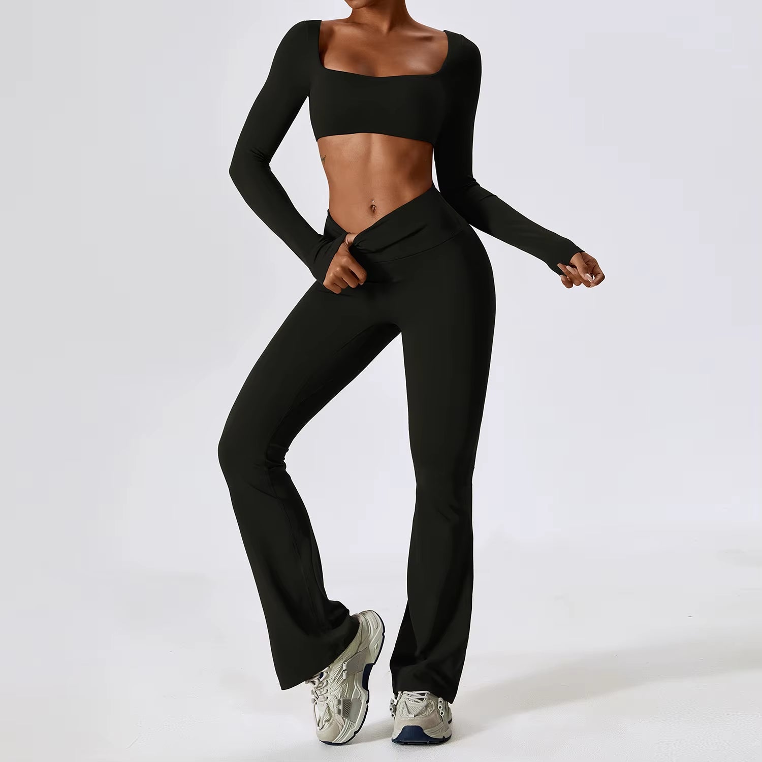 2 Pieces Women Tracksuit Yoga Set Workout Sportswear Gym Clothing Fitness Long Sleeve Crop Top High Waist Leggings Sports Suits
