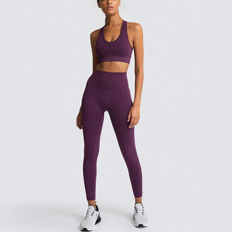 2021 Hot Women'S Seamless Yoga Suit Sportswear Fitness Suit Sports Bra Leggings 2 Piece Sets Gym Clothes Costume for Yoga Female