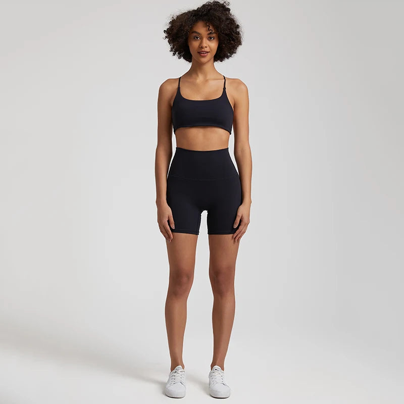 High Stretch Yoga Set Women Workout Sportswear Sexy Backless Sport Bra Suits Summer Short Sets Gym Clothing Sleeveless Tracksuit