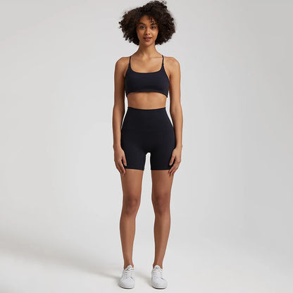 High Stretch Yoga Set Women Workout Sportswear Sexy Backless Sport Bra Suits Summer Short Sets Gym Clothing Sleeveless Tracksuit