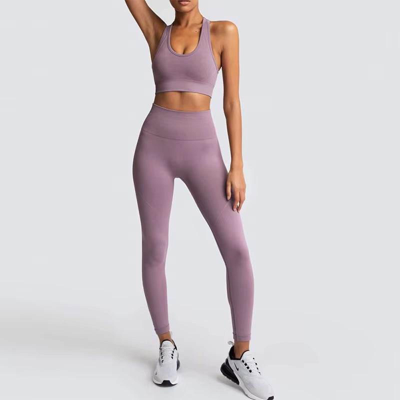 2021 Hot Women'S Seamless Yoga Suit Sportswear Fitness Suit Sports Bra Leggings 2 Piece Sets Gym Clothes Costume for Yoga Female