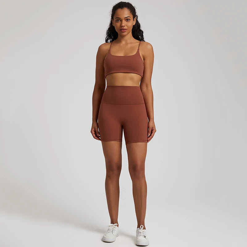 High Stretch Yoga Set Women Workout Sportswear Sexy Backless Sport Bra Suits Summer Short Sets Gym Clothing Sleeveless Tracksuit