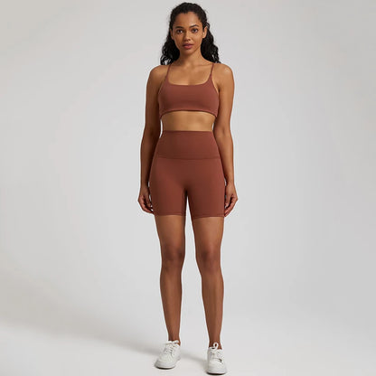 High Stretch Yoga Set Women Workout Sportswear Sexy Backless Sport Bra Suits Summer Short Sets Gym Clothing Sleeveless Tracksuit