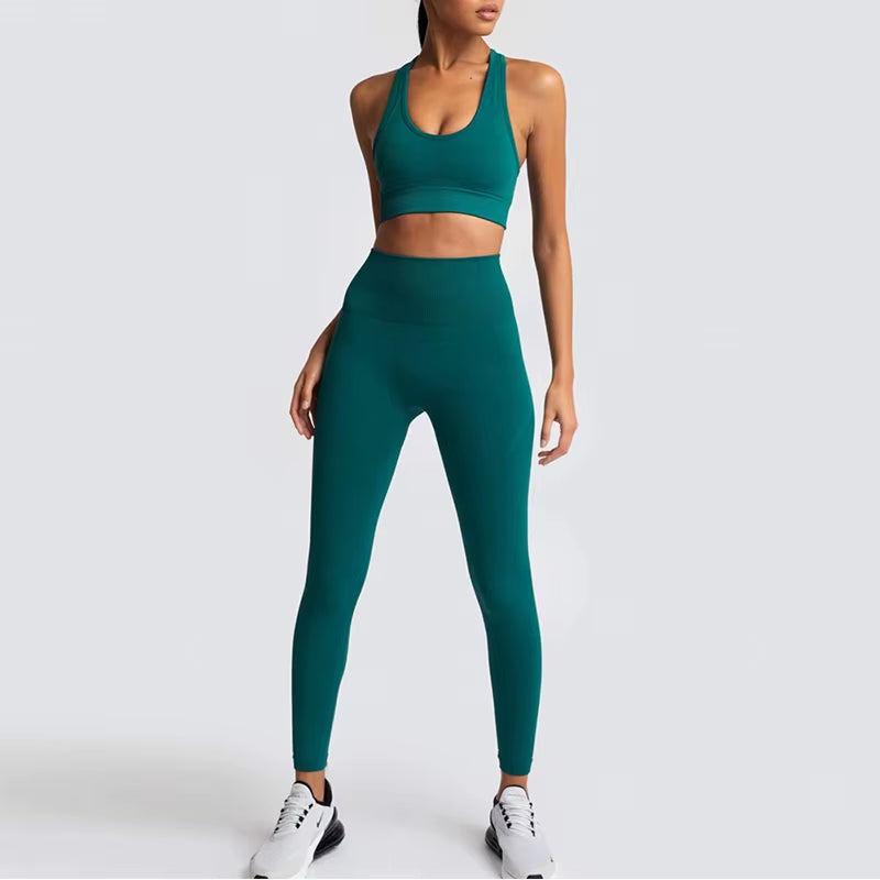 2021 Hot Women'S Seamless Yoga Suit Sportswear Fitness Suit Sports Bra Leggings 2 Piece Sets Gym Clothes Costume for Yoga Female