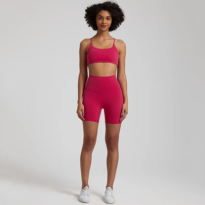 High Stretch Yoga Set Women Workout Sportswear Sexy Backless Sport Bra Suits Summer Short Sets Gym Clothing Sleeveless Tracksuit