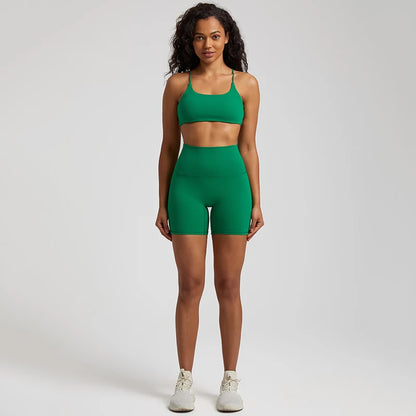 High Stretch Yoga Set Women Workout Sportswear Sexy Backless Sport Bra Suits Summer Short Sets Gym Clothing Sleeveless Tracksuit