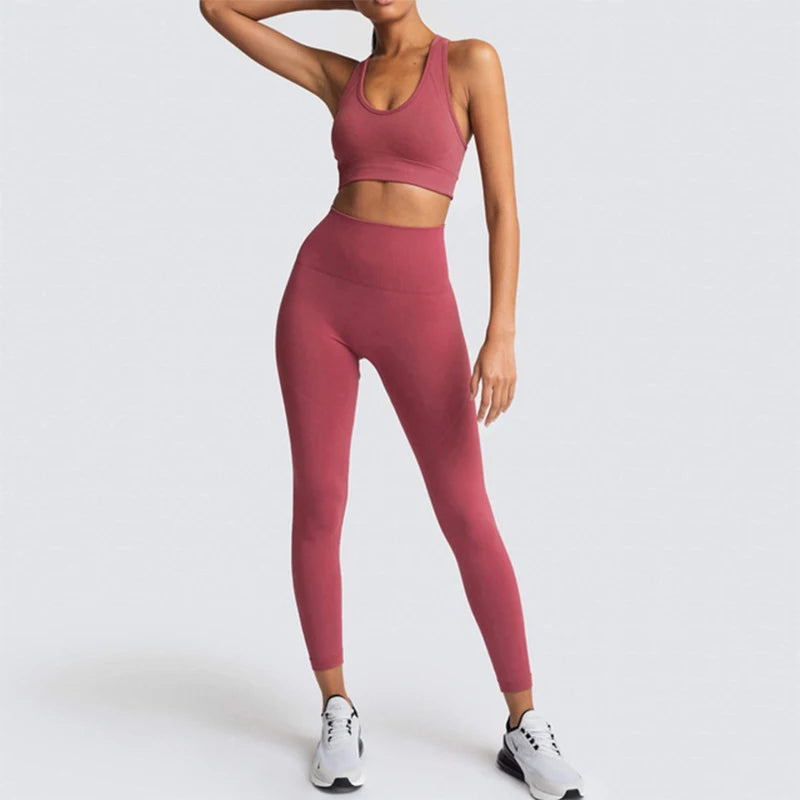 2021 Hot Women'S Seamless Yoga Suit Sportswear Fitness Suit Sports Bra Leggings 2 Piece Sets Gym Clothes Costume for Yoga Female